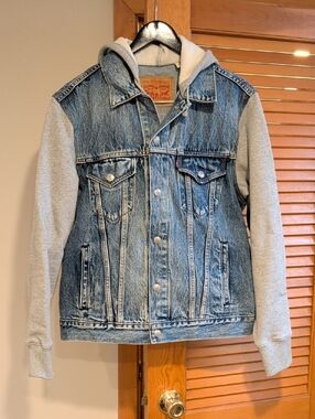 Levi's Denim Jacket with Grey Hoodie Sleeves
